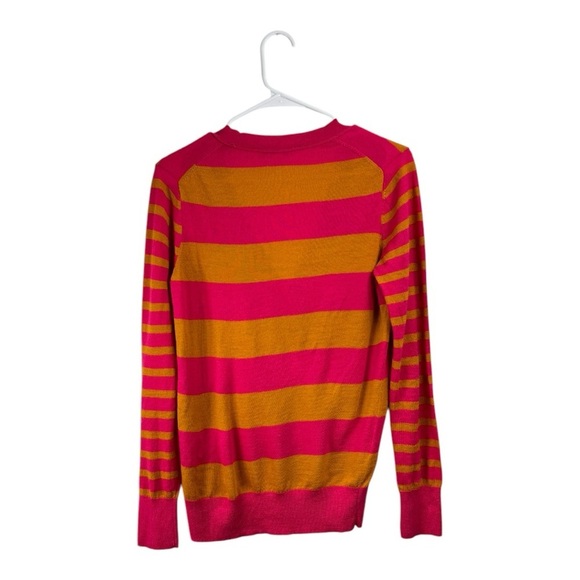 Ann Taylor Loft Size Medium Pink Mustard Button Up Cardigan Sweater Wool Blend - Picture 2 of 5